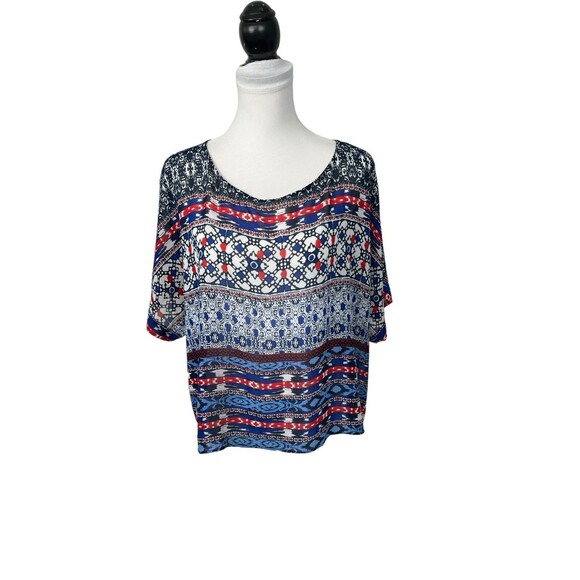 Ruby Rd Blouse Plus Size 2X Multicolored Mixed Print Flowy Aztec Geometric Top - Picture 1 of 10